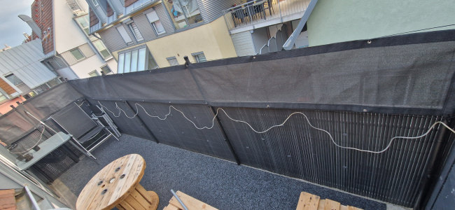 Kundenfoto von Gewebeplane mit 90% Schattierwert nach Maß 